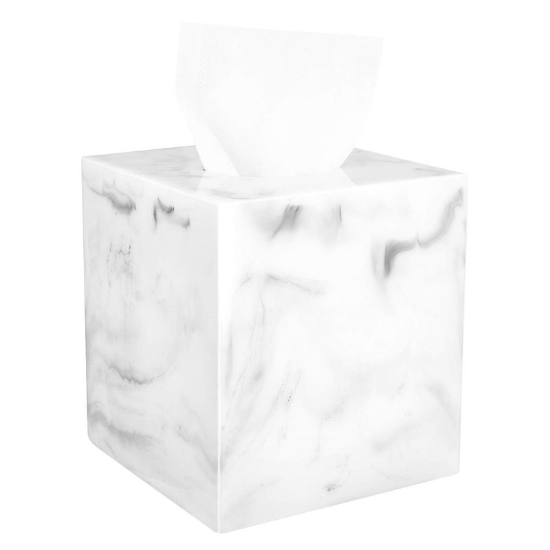 Luxspire Resin Paper Tissue Box Cover Holder  Square Facial Tissue Case  Pumping Paper Roll Toilet Paper Holder Napkin Dispenser for Office Bedroom Car Bathroom Vanity Accessories Decor  Marble White - Image 1